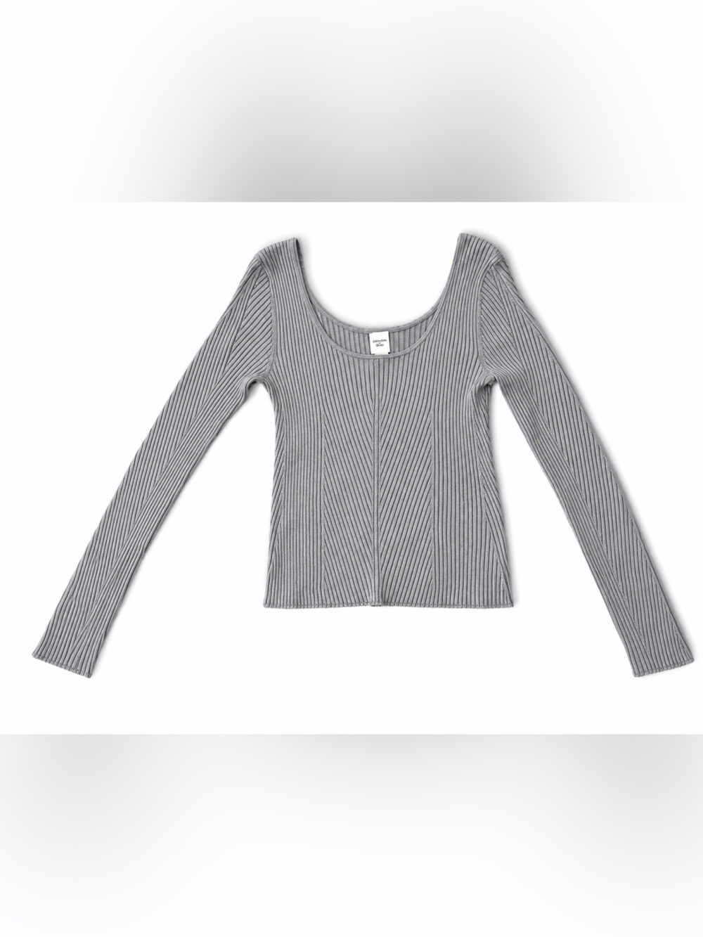 Calvin Klein Gray Ribbed Scoop-Neck Long Sleeve Sweater